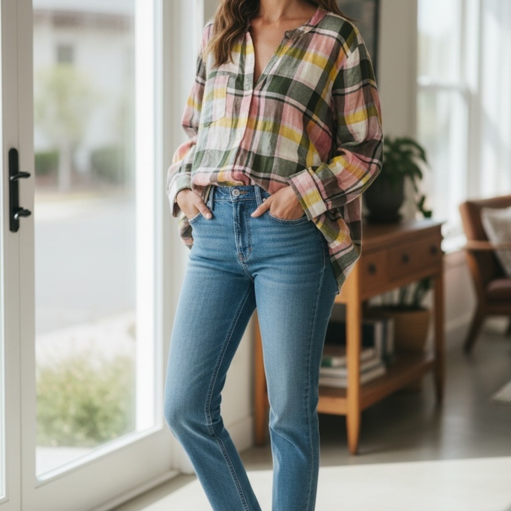 Old Navy Pull Over Plaid Shirt size XL